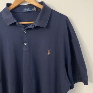 Polo Ralph Lauren Shirt Mens 1XB Big & Tall Navy Blue Soft Cotton Interlock Polo